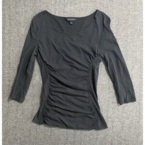 Banana Republic Blouse Top Womens Black Ruffled Neck 3/4 Sleeve Boho Size S